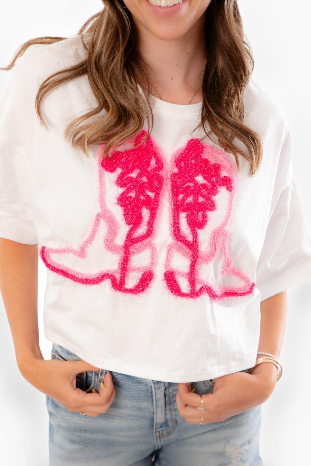 Tinsel Thread Cowboy Boot Tee-Tops-Peach Love California-L. Mae Boutique &amp; Wild Mabel Clothing