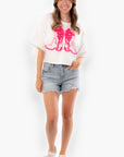 Tinsel Thread Cowboy Boot Tee-Tops-Peach Love California-L. Mae Boutique & Wild Mabel Clothing