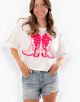 Tinsel Thread Cowboy Boot Tee-Tops-Peach Love California-L. Mae Boutique & Wild Mabel Clothing