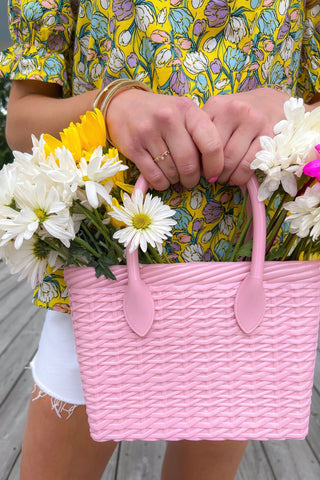 Tiny Jelly Pink Weaved Tote Bag-Bags/Purses-Wona Trading-L. Mae Boutique & Wild Mabel Clothing