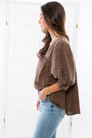 Today or Tomorrow Brown Color Stitched Top-Entro-L. Mae Boutique