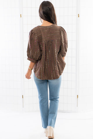 Today or Tomorrow Brown Color Stitched Top-Entro-L. Mae Boutique