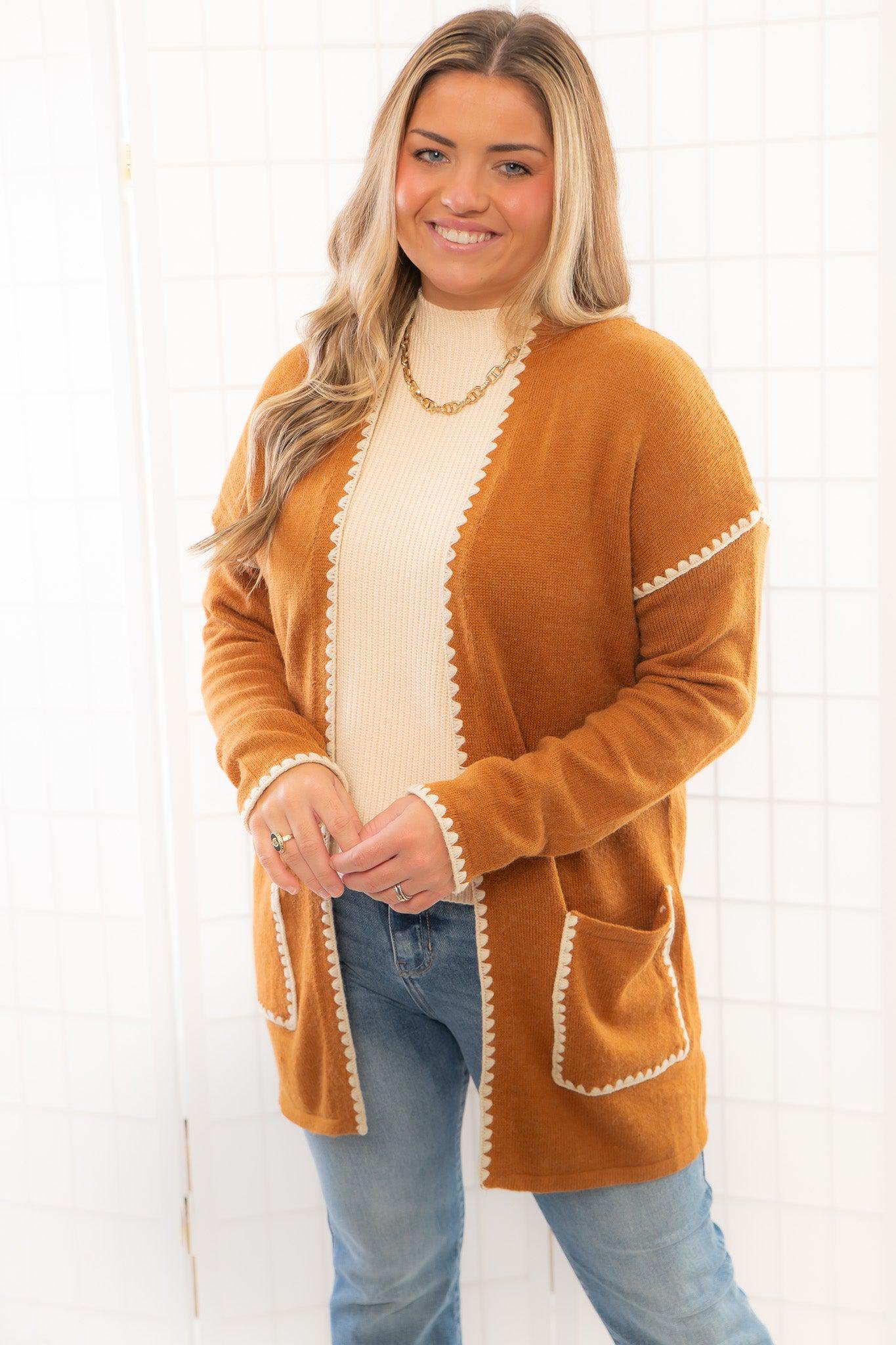 Toffee Stitch Detail Cardigan-Tops-Staccato-L. Mae Boutique & Wild Mabel Clothing