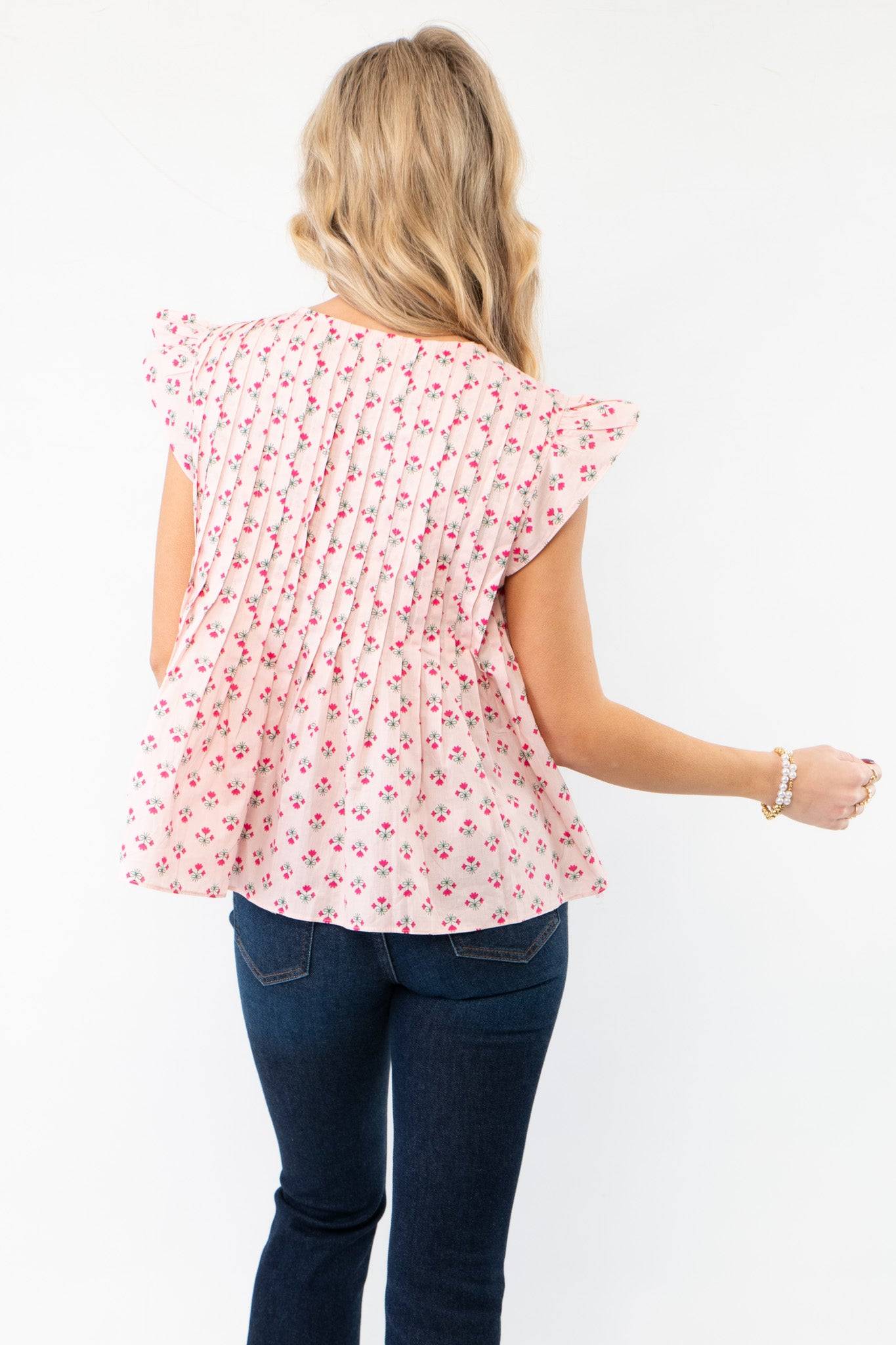 Tomorrow Pink Floral Pleated Blouse-Tops-WishList-L. Mae Boutique & Wild Mabel Clothing