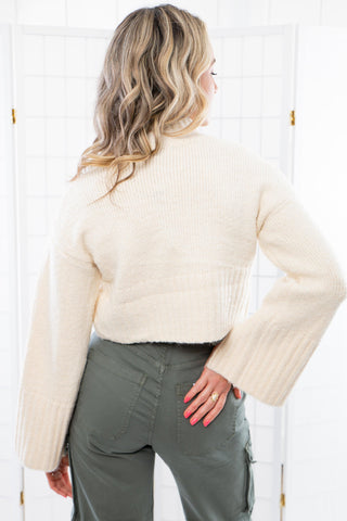 Tori Cream Mock Neck Slit Sleeve Crop Sweater-Tops-Papermoon-L. Mae Boutique & Wild Mabel Clothing