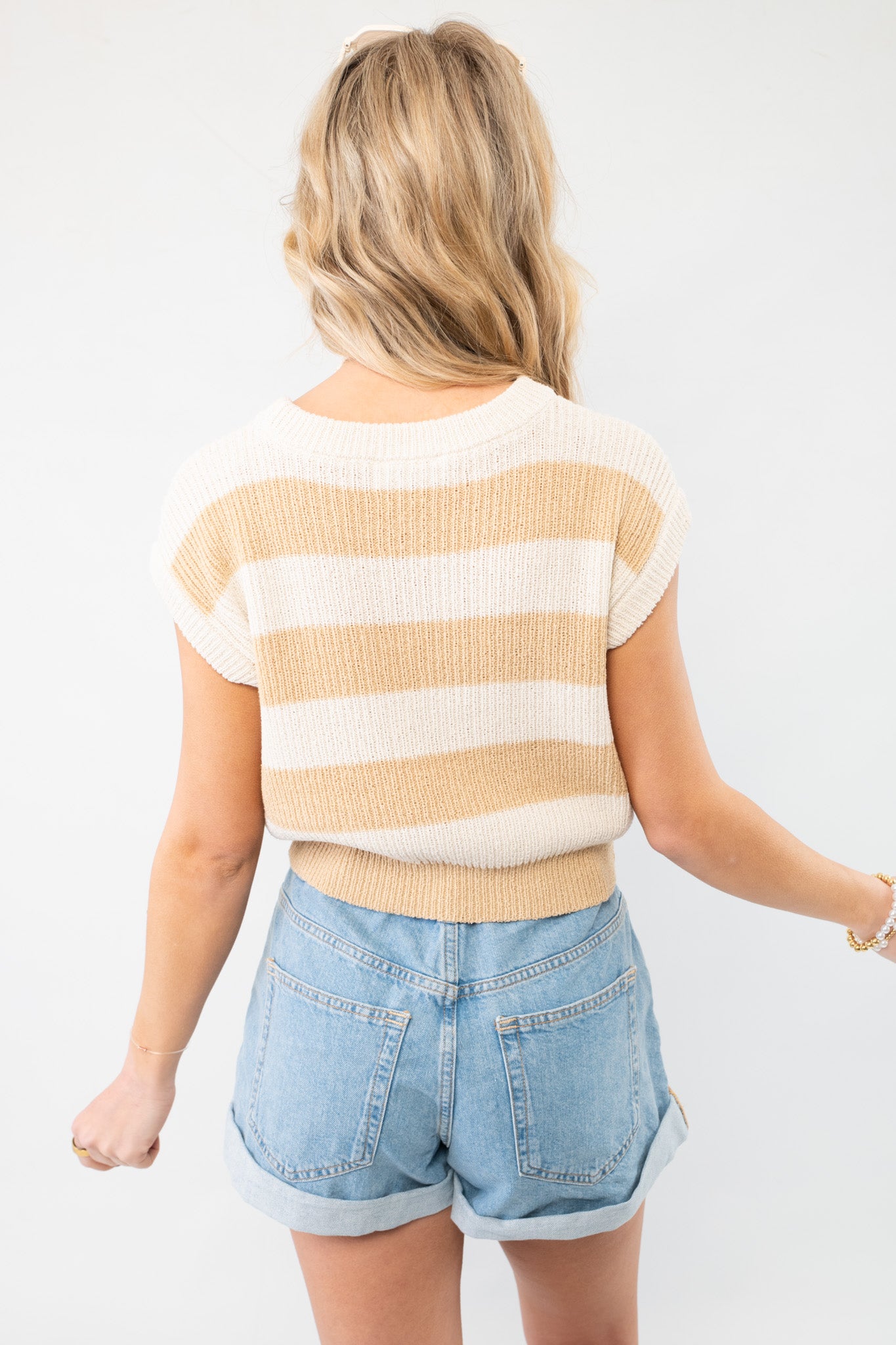 Tyler Taupe Striped Knit Cropped Vest-Tops-Hyfve-L. Mae Boutique &amp; Wild Mabel Clothing