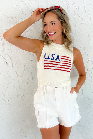 USA Flag White Knit Tank-Le Lis-L. Mae Boutique