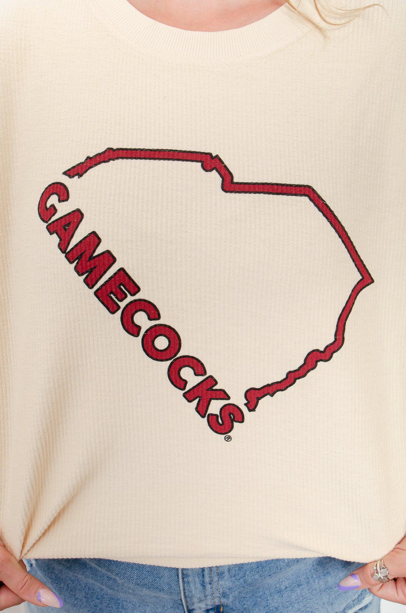 USC Gamecocks Beige Corded Crewneck-Tops-Chicka-D-L. Mae Boutique & Wild Mabel Clothing