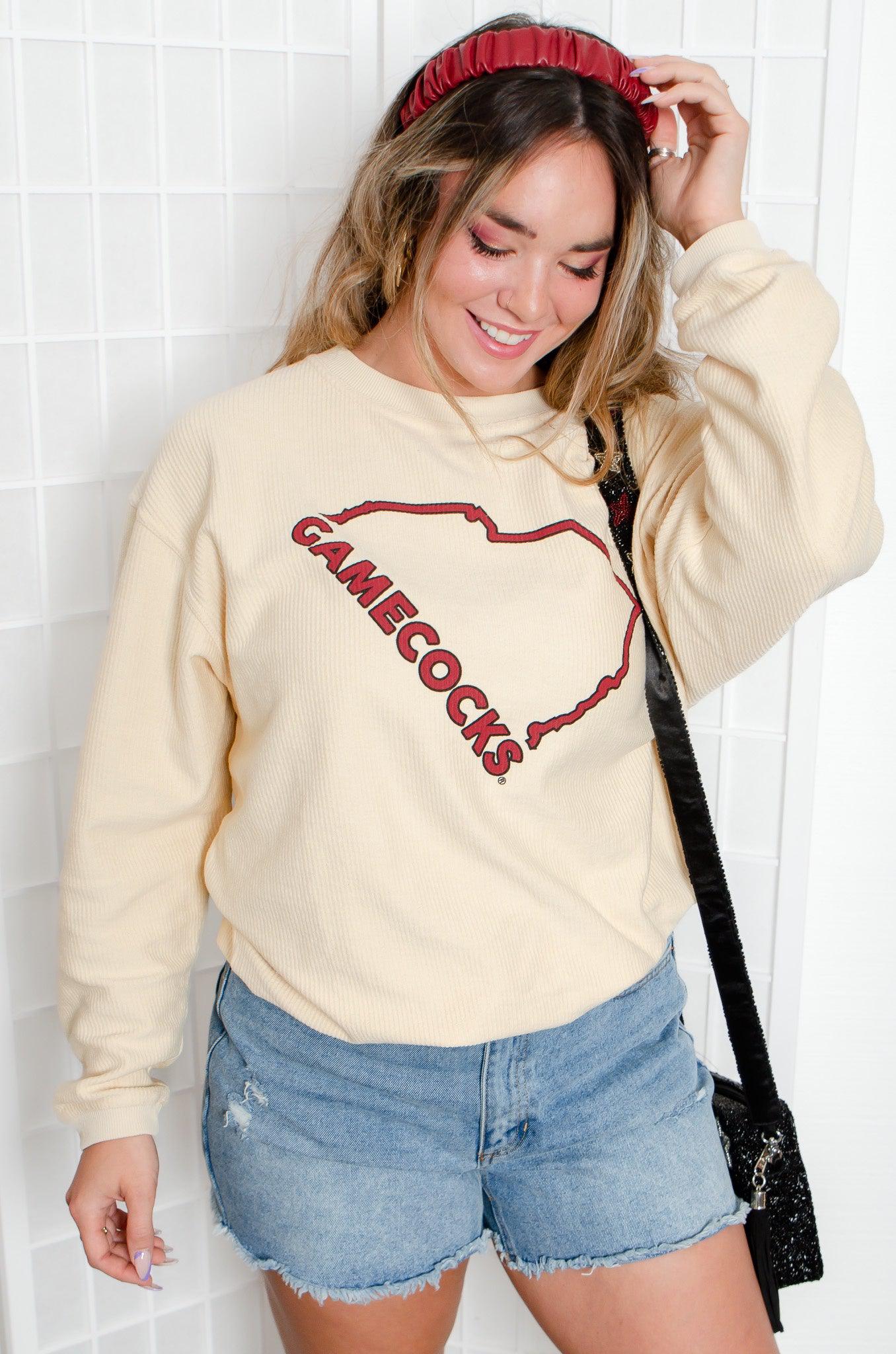 USC Gamecocks Beige Corded Crewneck-Tops-Chicka-D-L. Mae Boutique & Wild Mabel Clothing