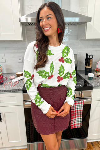 Under The Mistletoe Sequin Holly Sweatshirt-Tops-WHY Dress-L. Mae Boutique & Wild Mabel Clothing