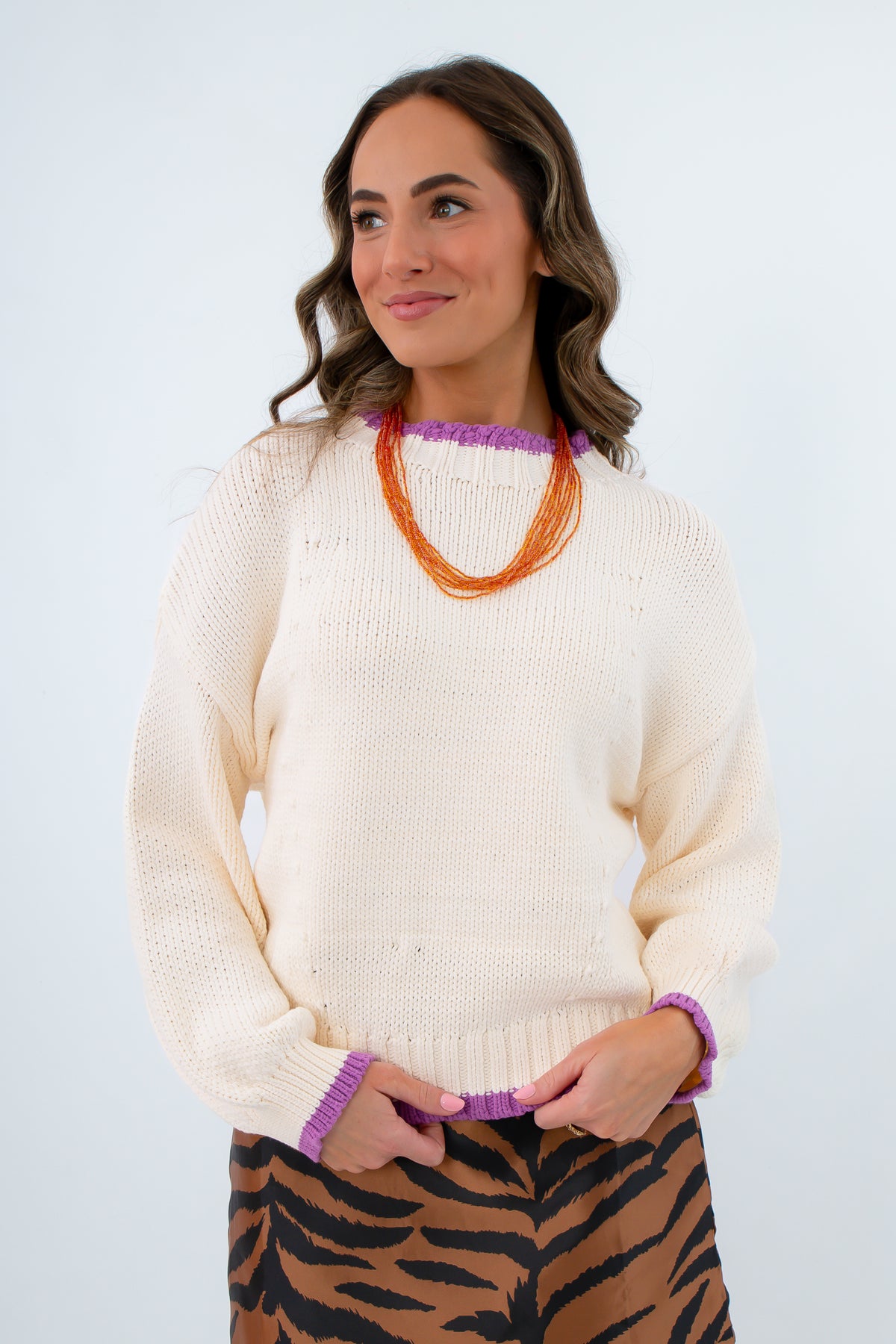 Varsity Purple Trim Sweater