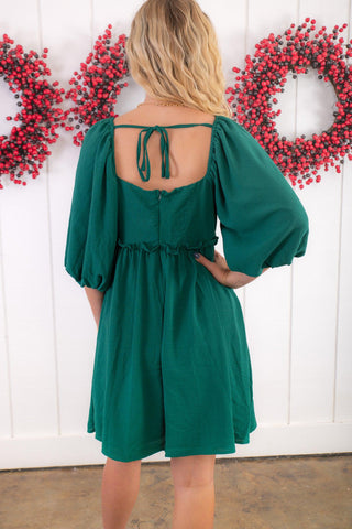 Vintage Green Bubble Sleeve Mini Dress-She + Sky-L. Mae Boutique