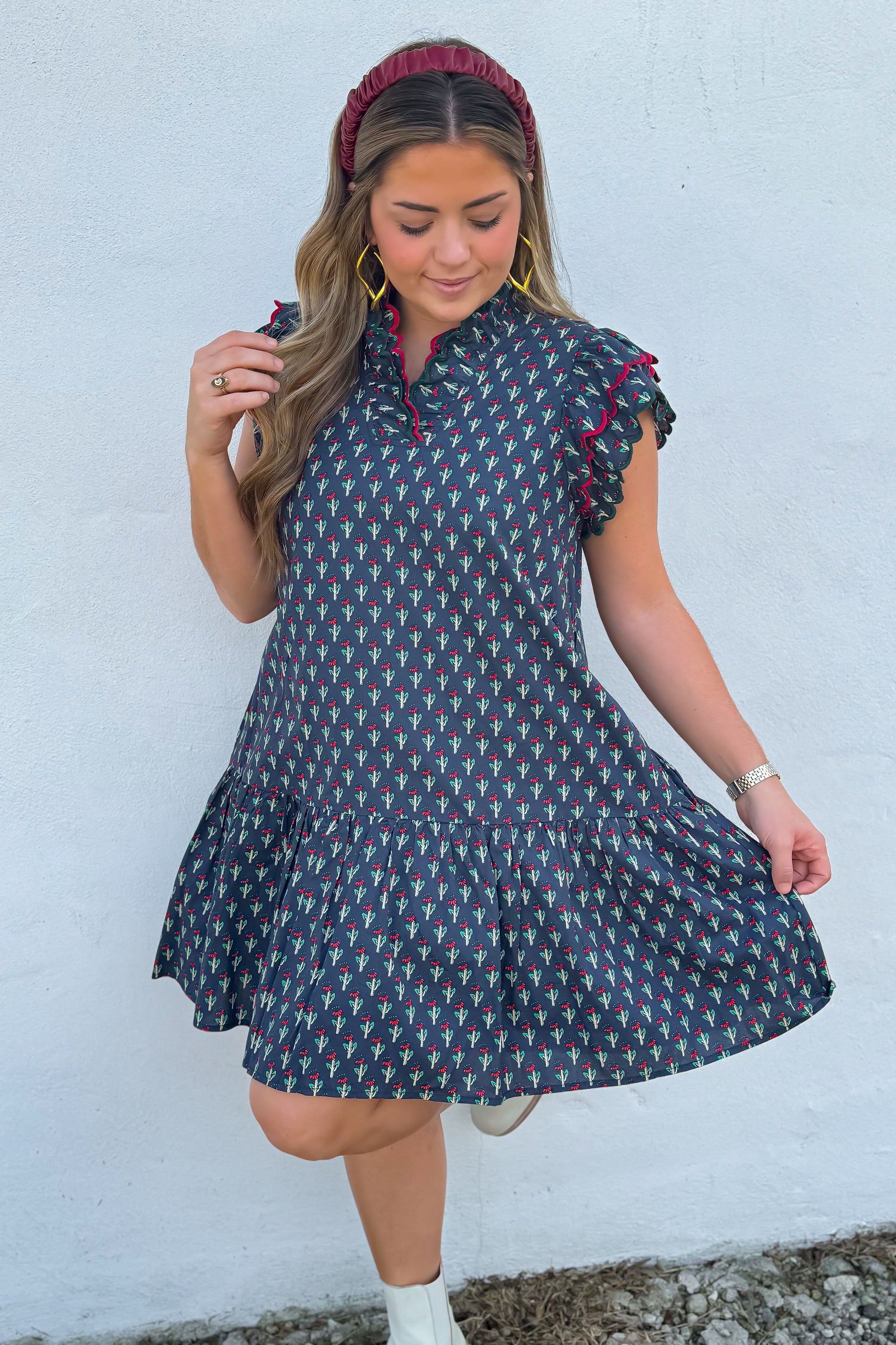 Want It All Navy Floral Ruffle Mini Dress-Dresses-Entro-L. Mae Boutique & Wild Mabel Clothing