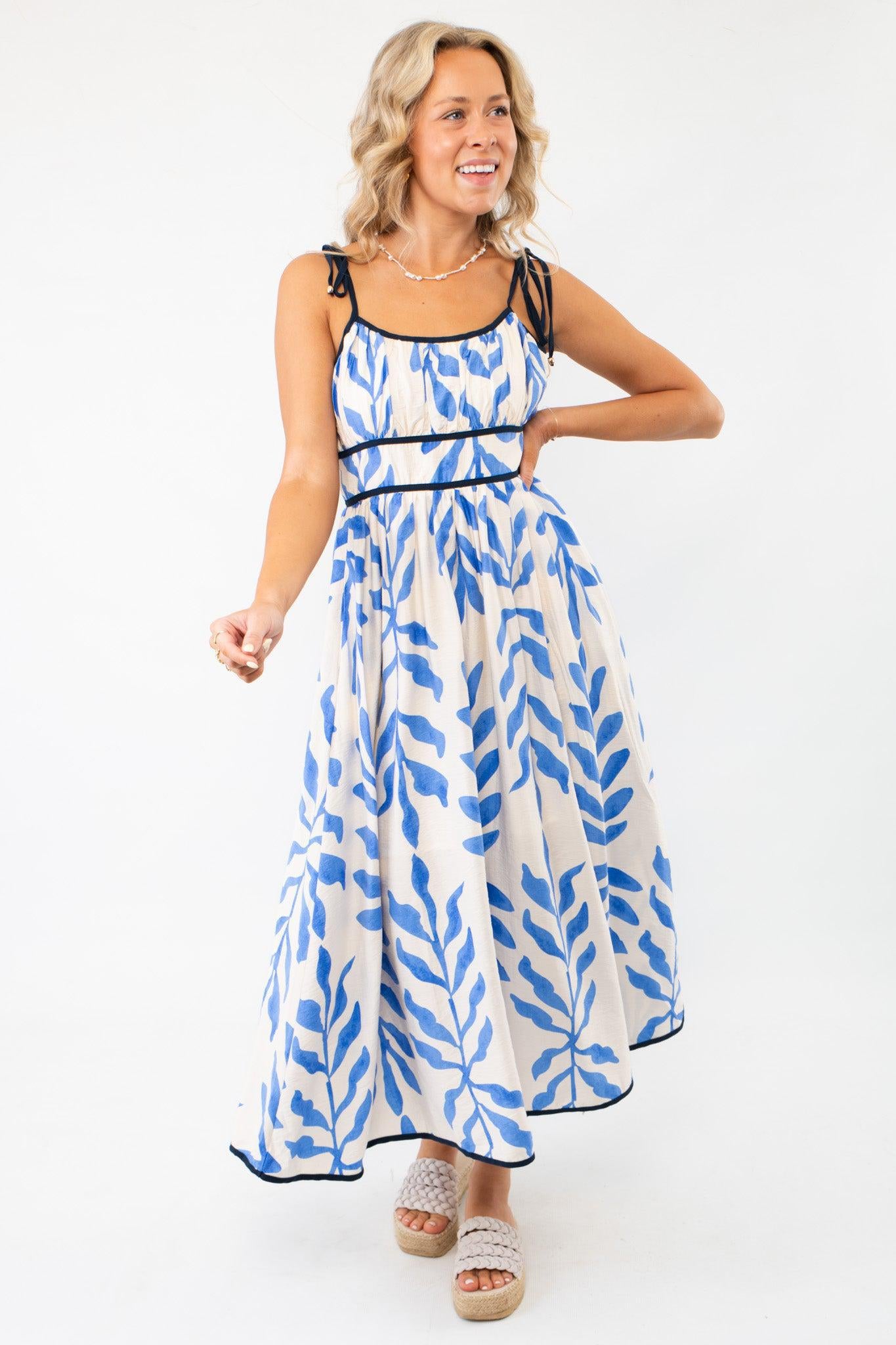 Warmer Days Blue Floral Midi Dress-Dresses-Entro-L. Mae Boutique & Wild Mabel Clothing