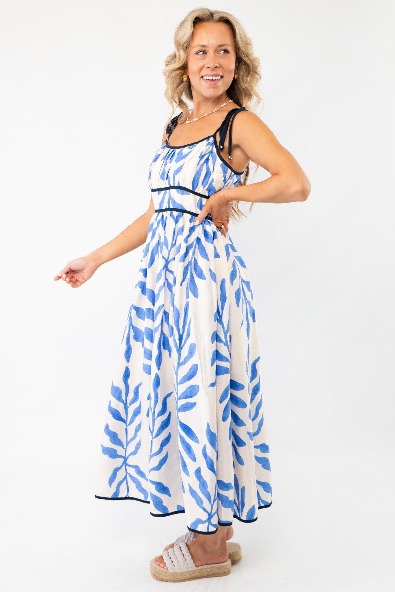 Warmer Days Blue Floral Midi Dress-Dresses-Entro-L. Mae Boutique &amp; Wild Mabel Clothing