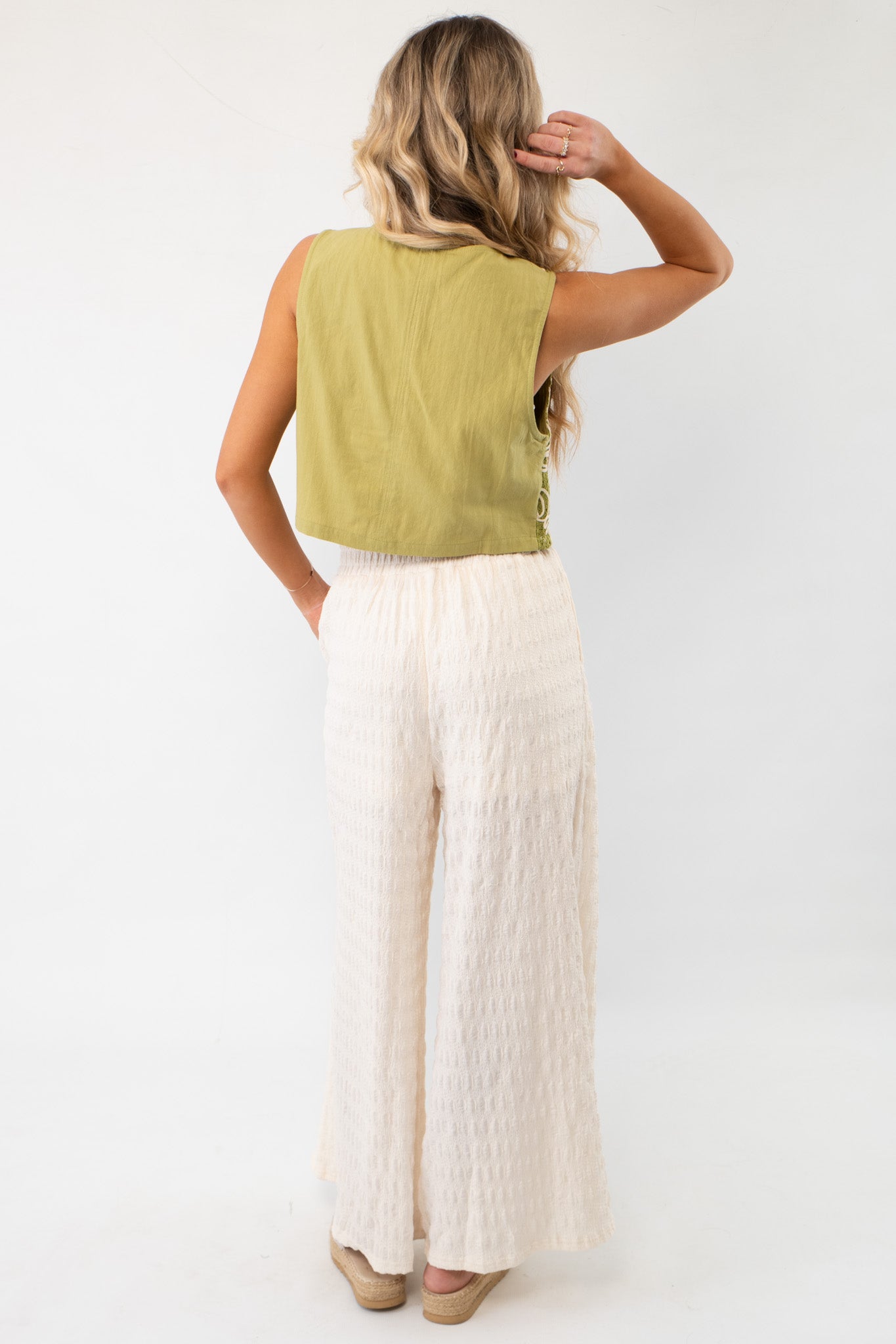 Wavy Textured Cream Wide Leg Knit Pants-Bottoms-In February-L. Mae Boutique &amp; Wild Mabel Clothing