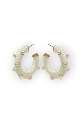 White Dotted Pearl Hoop Earrings-Not specified-L. Mae Boutique