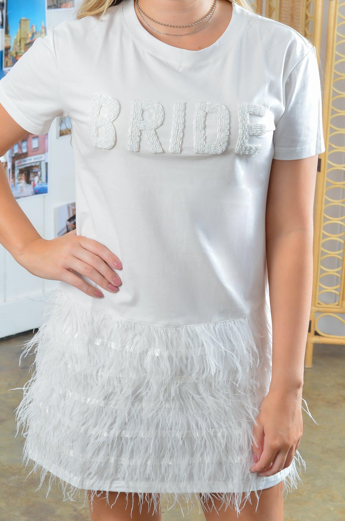 White Feather Drop Waist Bride Dress-Dresses-WHY Dress-L. Mae Boutique &amp; Wild Mabel Clothing