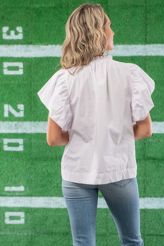 White Football Sequin Poplin Blouse-Tops-ODDI-L. Mae Boutique & Wild Mabel Clothing