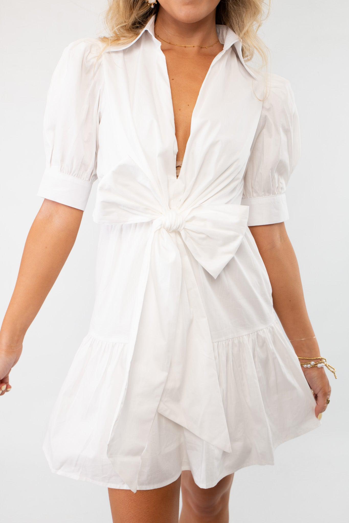 White Lolita Bow Poplin Mini Dress-Dresses-Sincerely Ours-L. Mae Boutique &amp; Wild Mabel Clothing