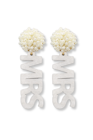 White MRS Drop Earrings-Golden Stella-L. Mae Boutique