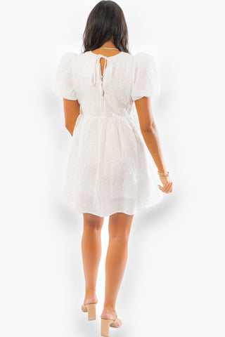 White Puff Sleeve Textured Dress-Dresses-Blue Blush-L. Mae Boutique & Wild Mabel Clothing