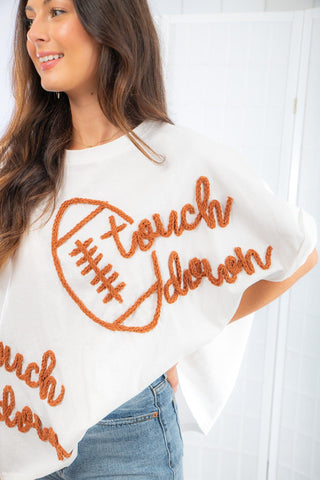 White Touch Down Embroidered Oversized Tee-Tops-Peach Love California-L. Mae Boutique & Wild Mabel Clothing