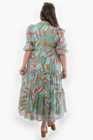 Wild Side Green Abstract Printed Midi Dress-TCEC-L. Mae Boutique