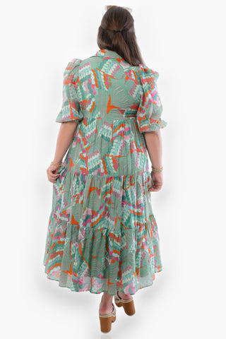 Wild Side Green Abstract Printed Midi Dress-Dresses-TCEC-L. Mae Boutique & Wild Mabel Clothing