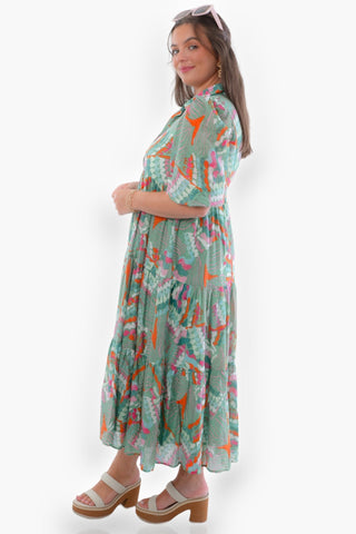 Wild Side Green Abstract Printed Midi Dress-Dresses-TCEC-L. Mae Boutique & Wild Mabel Clothing