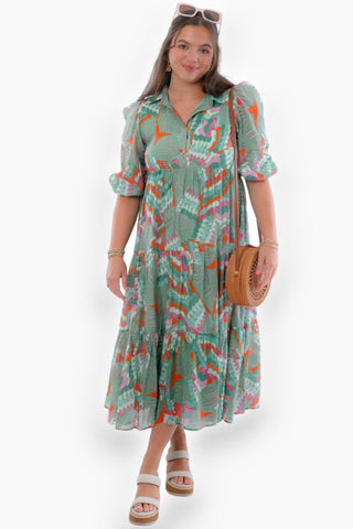 Wild Side Green Abstract Printed Midi Dress-Dresses-TCEC-L. Mae Boutique & Wild Mabel Clothing