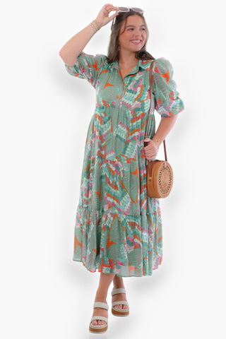 Wild Side Green Abstract Printed Midi Dress-Dresses-TCEC-L. Mae Boutique & Wild Mabel Clothing