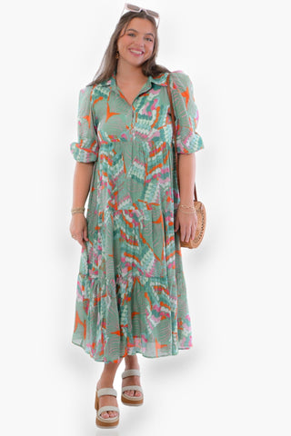 Wild Side Green Abstract Printed Midi Dress-Dresses-TCEC-L. Mae Boutique & Wild Mabel Clothing