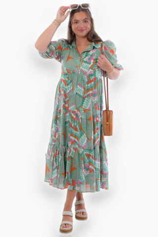 Wild Side Green Abstract Printed Midi Dress-Dresses-TCEC-L. Mae Boutique & Wild Mabel Clothing