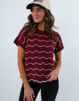 Wine Scallop Stripe Sleeveless Sweater