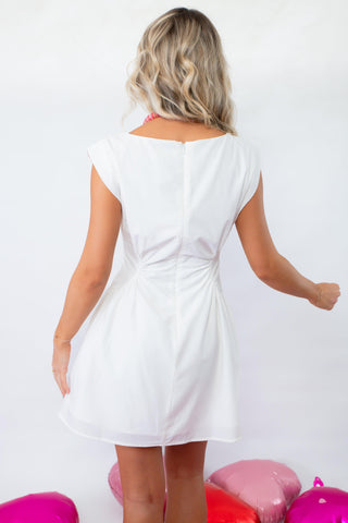 With Love White Ruched Waist Mini Dress-Dresses-Heyson-L. Mae Boutique & Wild Mabel Clothing