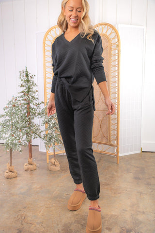 Z Supply Black Slim Quilted Jogger-Bottoms-Z Supply-L. Mae Boutique & Wild Mabel Clothing