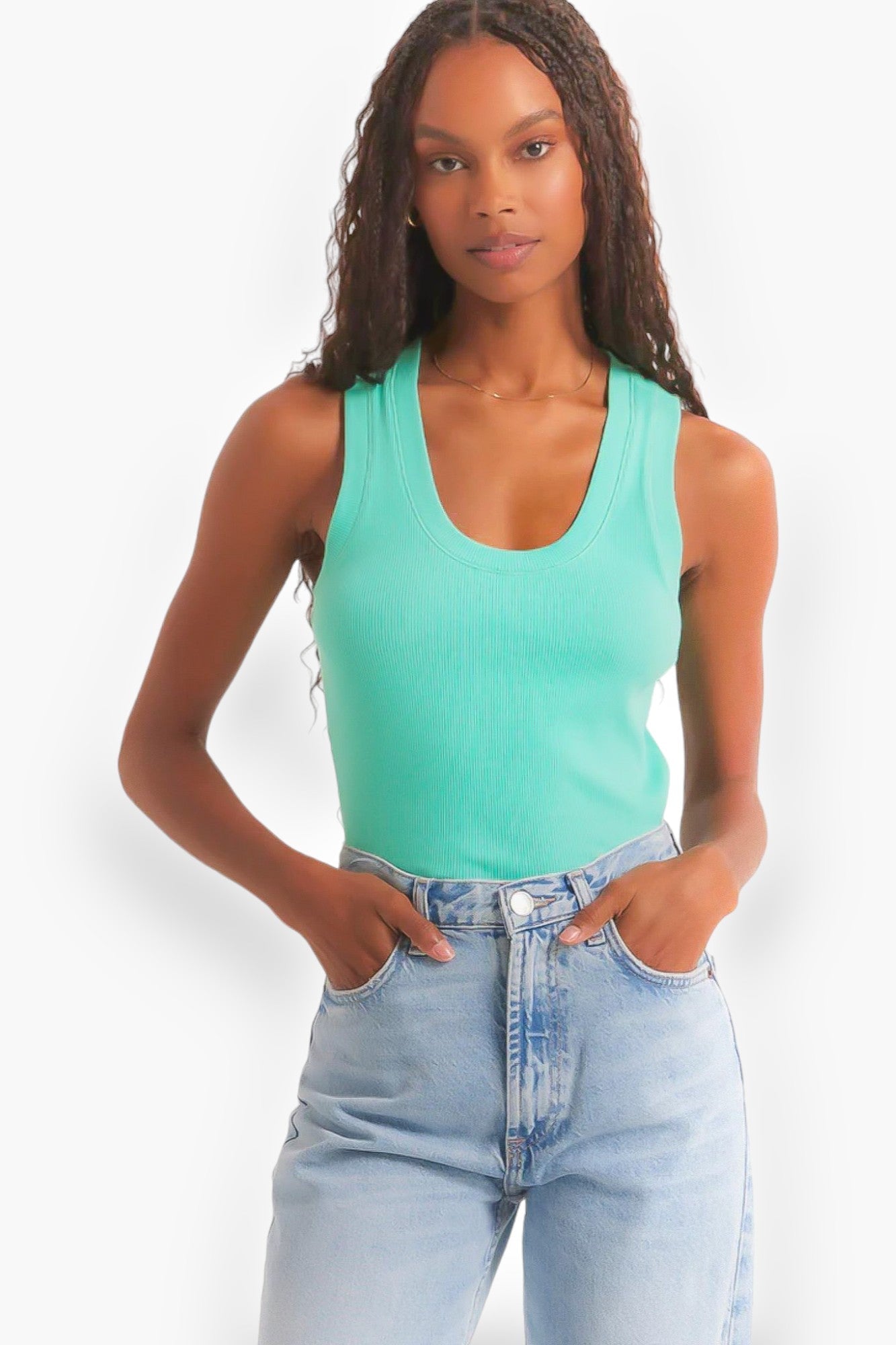 Z Supply Cabana Green Sirena Rib Tank-Tops-Z Supply-L. Mae Boutique &amp; Wild Mabel Clothing