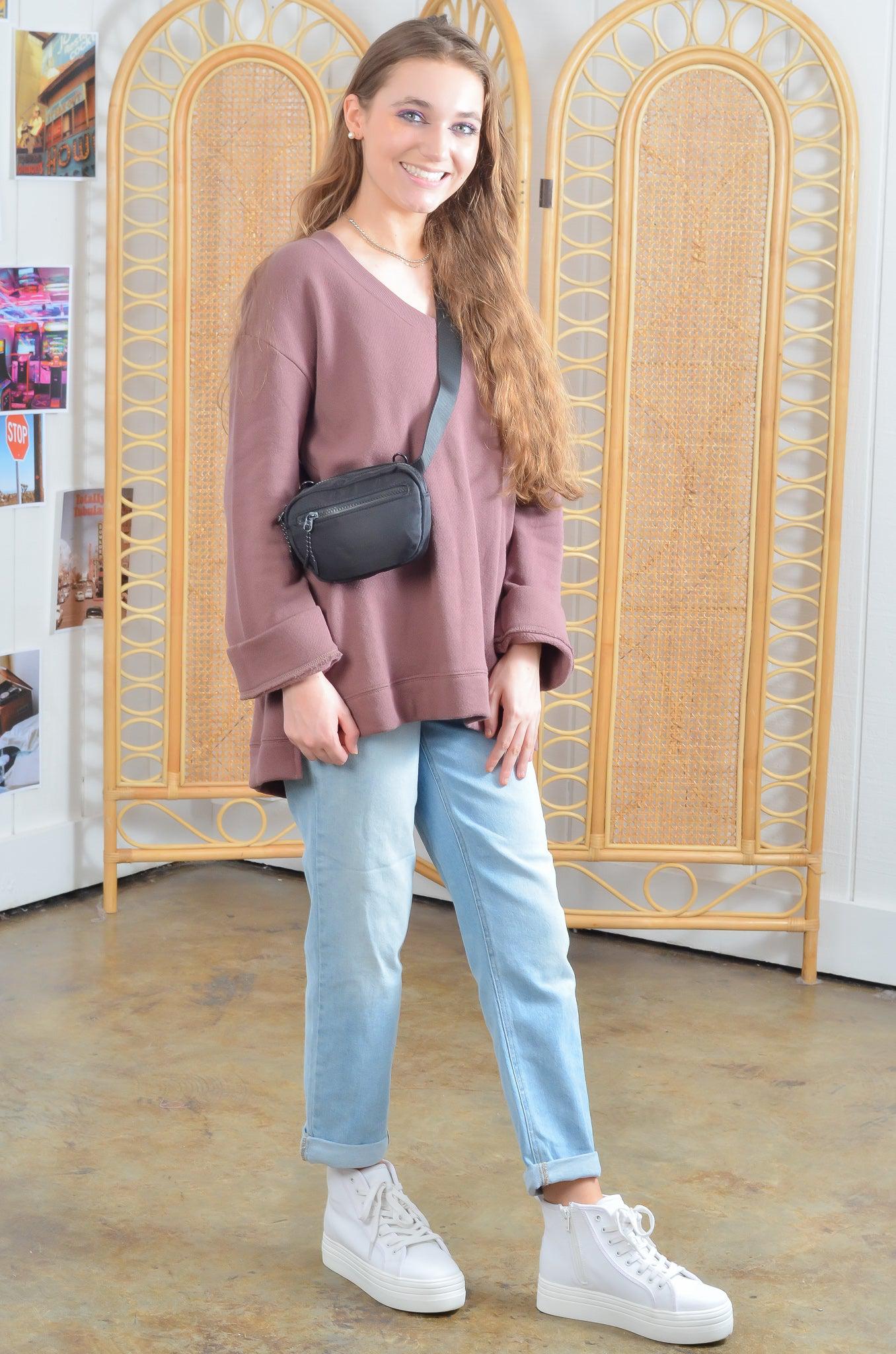 Z Supply Espresso Jeanette Oversized Sweatshirt-Tops-Z Supply-L. Mae Boutique &amp; Wild Mabel Clothing