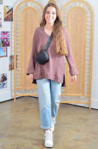 Z Supply Espresso Jeanette Oversized Sweatshirt-Tops-Z Supply-L. Mae Boutique & Wild Mabel Clothing