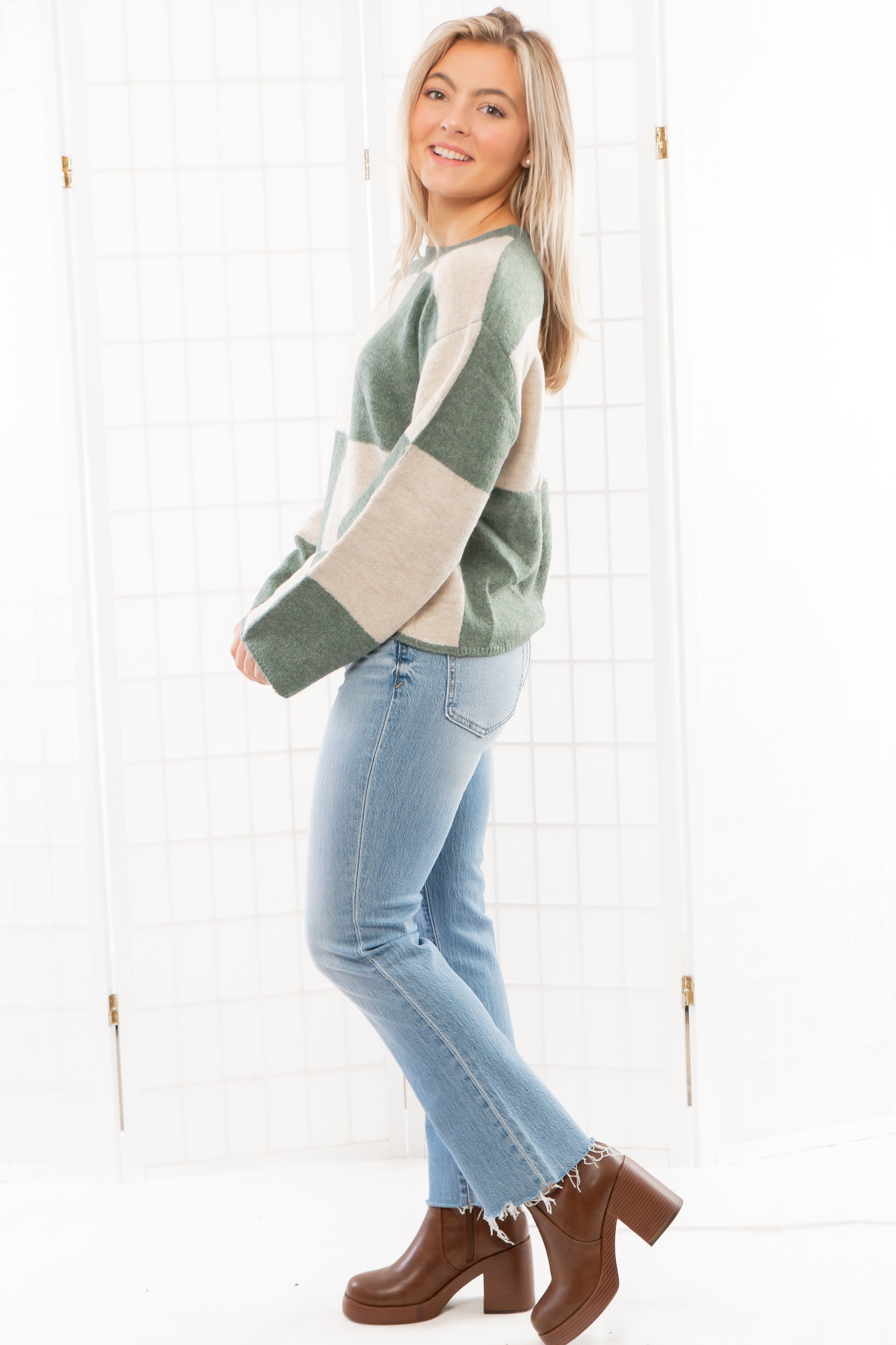 Z Supply Palm Green Rosi Block Sweater-Tops-Z Supply-L. Mae Boutique & Wild Mabel Clothing