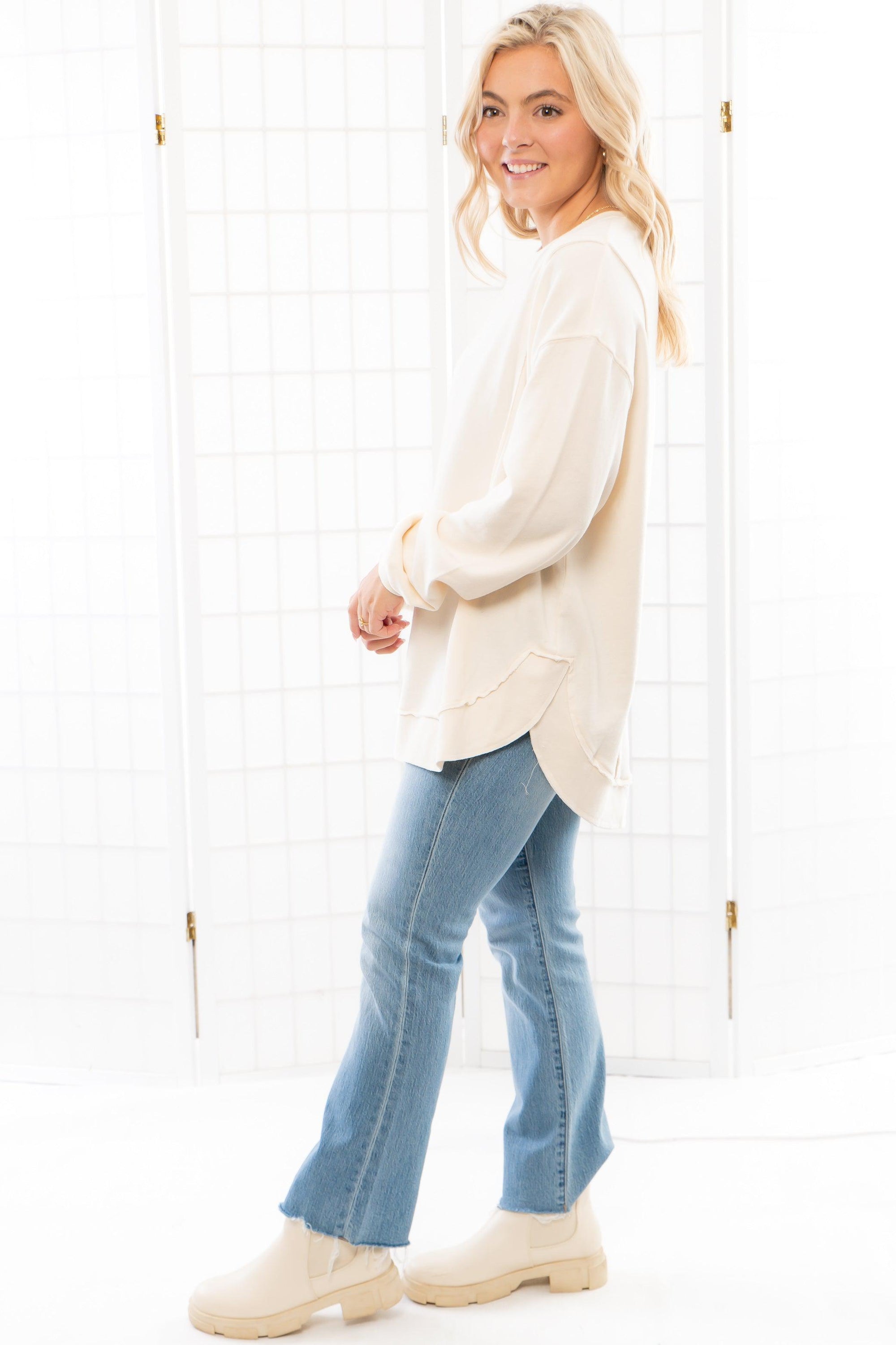 Z Supply Sea Salt Replay French Terry Sweatshirt-Tops-Z Supply-L. Mae Boutique &amp; Wild Mabel Clothing