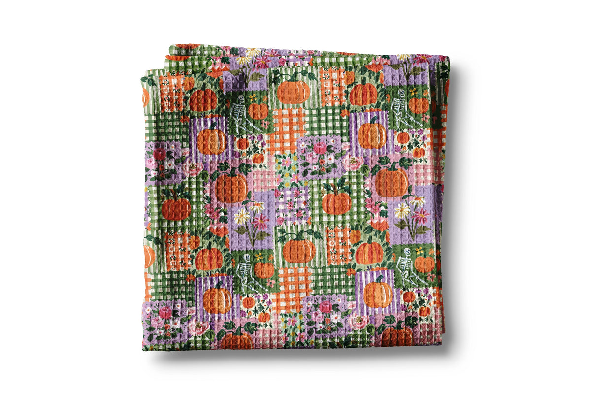 Spooky Garden Fall Patchwork Waffle Tea Towel