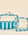 Sicily Stripes Teal Clear Cosmetic Bag Set