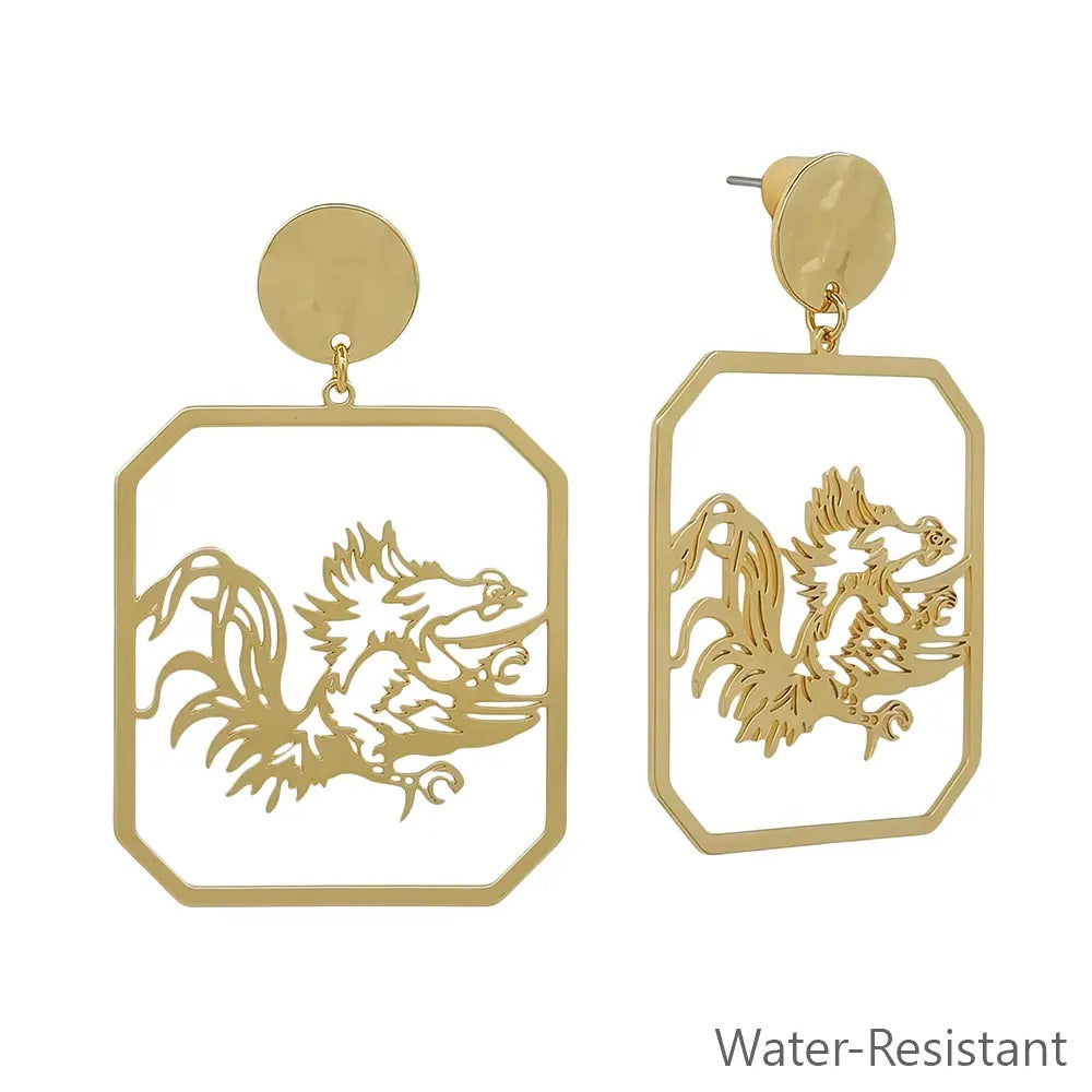 Gold Gamecock Cut Out Earrings