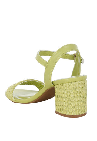 Vibrant Raffia Block Heel Sandals