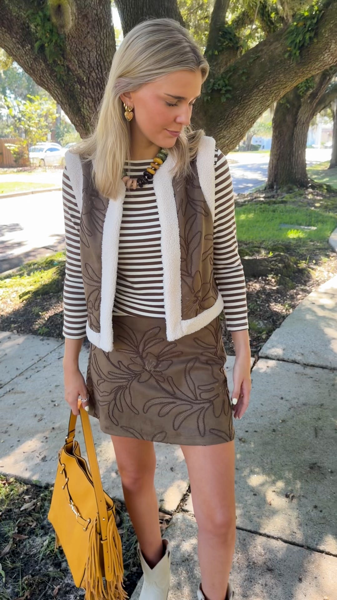 Woodland Weekend Embroidered Faux Suede Skirt
