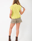 Back view of Bailey Cheetah Print Drawstring Skort showing built-in shorts and relaxed fit, ideal for everyday wear and effortless style.