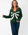 THML Green Bow Graphic Cardigan
