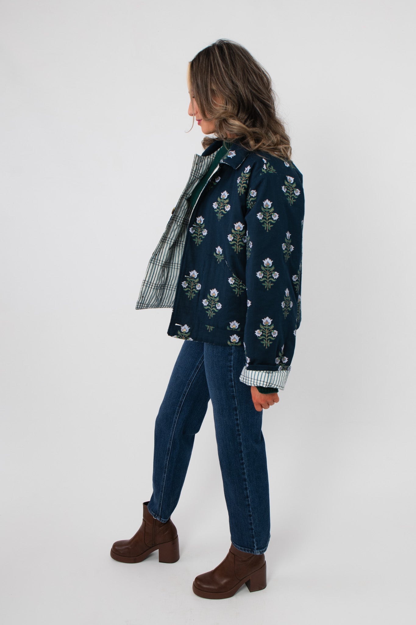 Bluebell Blooms Navy Reversible Block Print Jacket